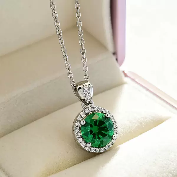 New Imitation Princess Round Bag Emerald Gemstone Women's Pendant Necklace Fashion Jewelry Chinese Valentine's Day Clavicle Chain
