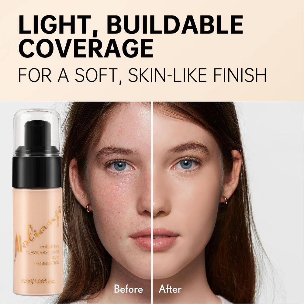 跨境4色粉底液自然持久不脫妝防水防汗易推開遮瑕粉亞馬遜