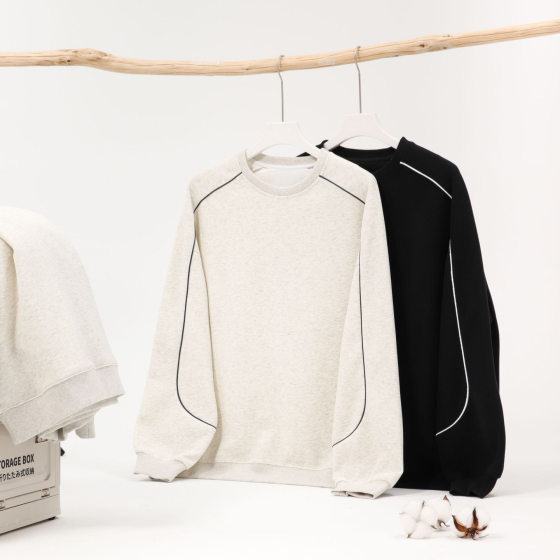 Autumn American 380 grams of heavy composite cotton crew neck pullover vests tide brand basic shoulder long sleeve jacket wholesale