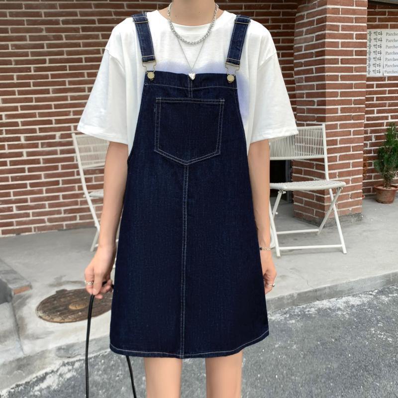 2021 Summer New Fast Fashion Women's Loose Slimming Age-reducing Straight Denim Strap Dress Women's Vintage Dress