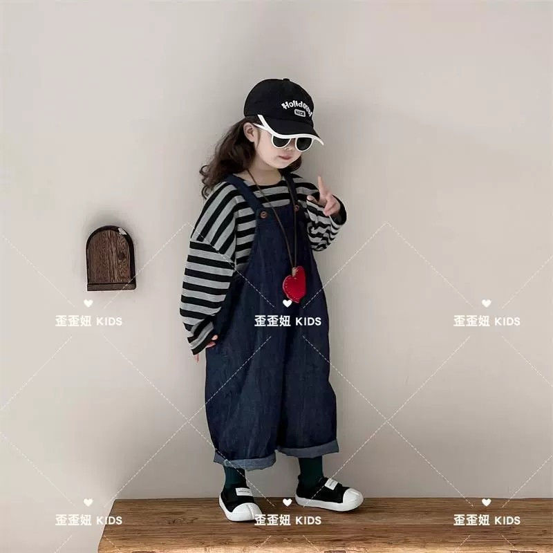 女童春季套装新款森系牛仔背带裤洋气宝宝春秋时髦儿童两件套|undefined