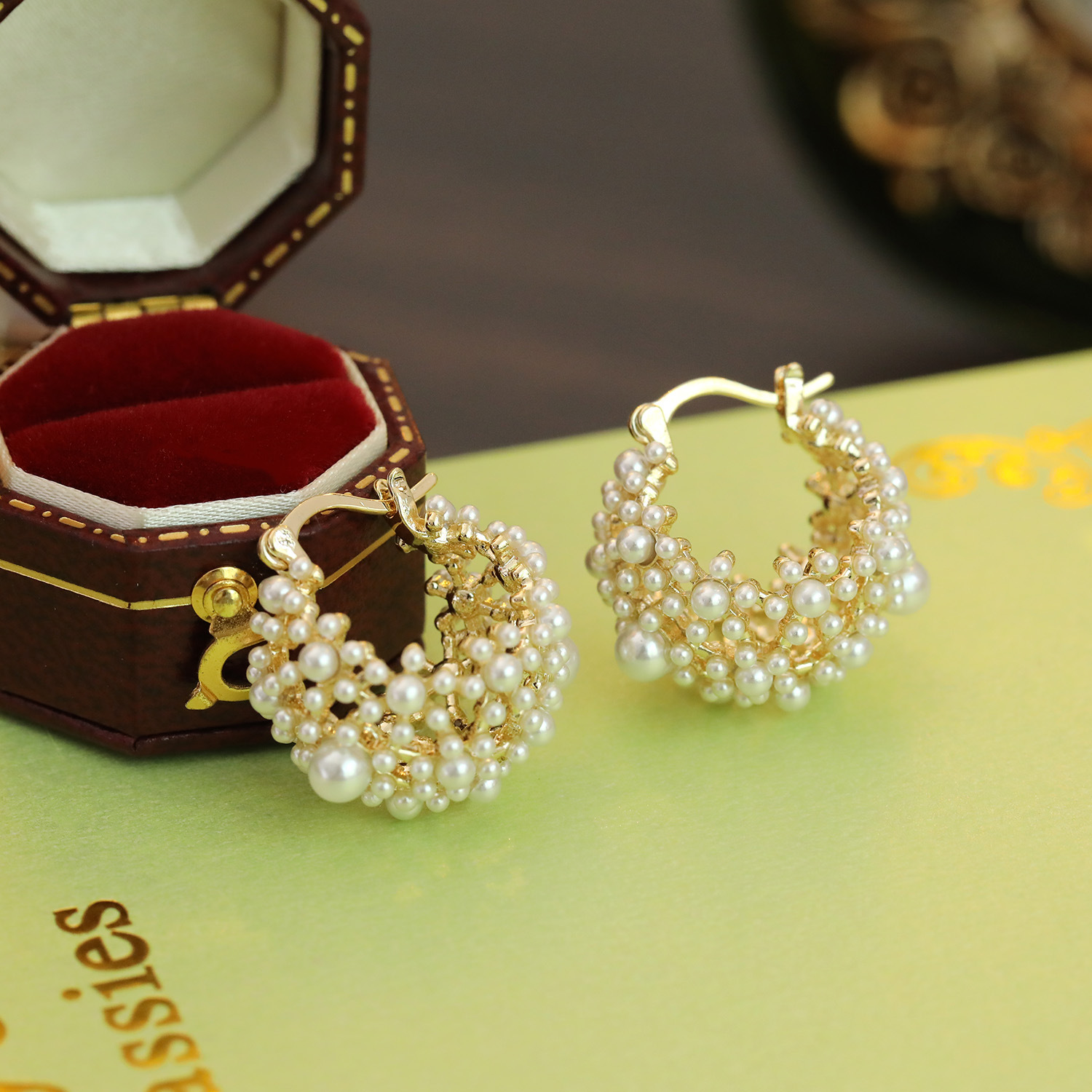 满天星小提包珍珠耳扣新款法式轻奢气质耳环高级感小球耳饰批发女