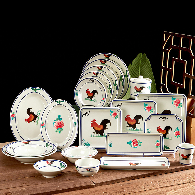 Hong Kong Style Tableware Market Hot Pot Shop Plate Vintage Rooster Bowl melamine Commercial Oil Bowl Nostalgic Old Hot Pot Bowl