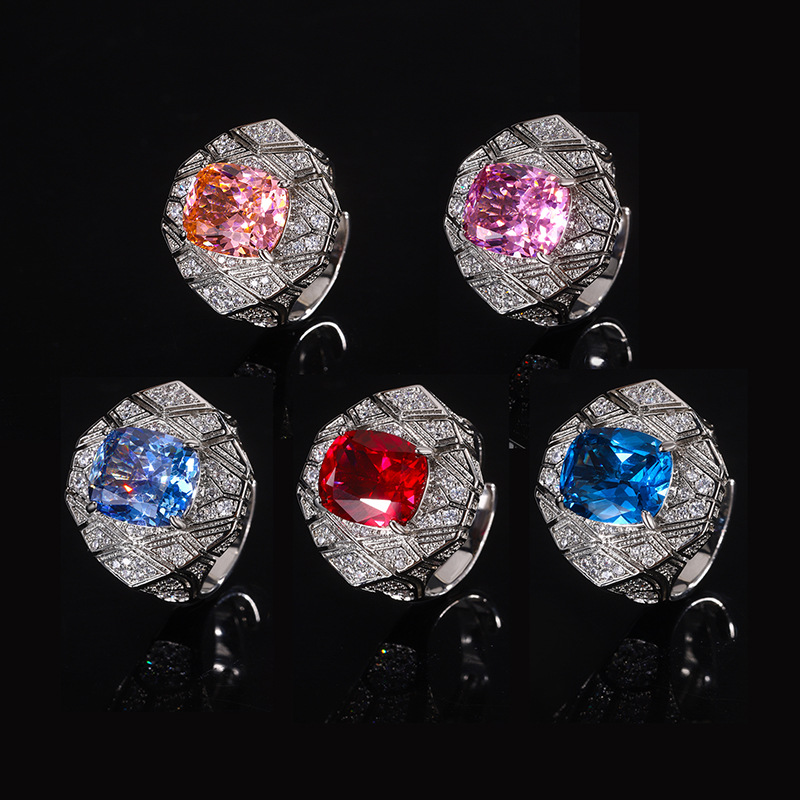 2024 nueva joyería Zhuang Shengsheng fondo de cobre chapado en oro simulación corindón nido de pájaro corte temperamento anillo piedra principal 10*12