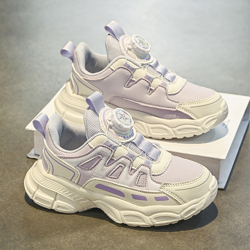 Zapatos de papá para niñas, perillas para niños, zapatos para correr rosa para niñas, zapatos deportivos para niños de mediana edad, zapatos de algodón antideslizantes y de terciopelo