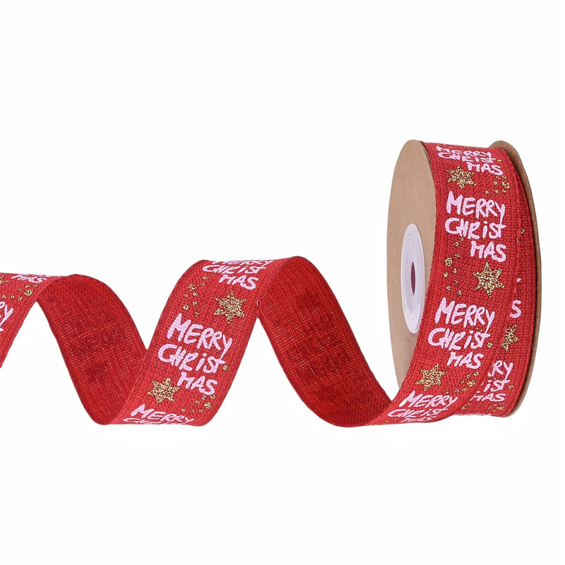 Comercio exterior Navidad imitación tela de lino polvo rociado oro fijación tela de lino rollo decoración de regalo de Navidad DIY mano impresión de cinta