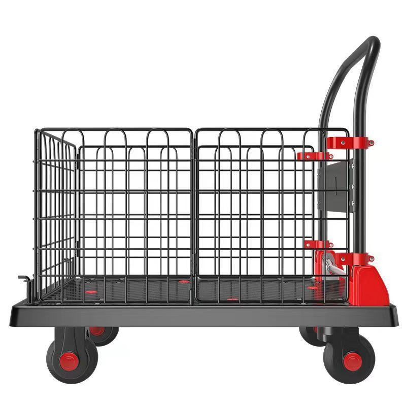 Fence car flat car folding tow low fence car turnover push goods four-wheel flat stall pull car portable trolley