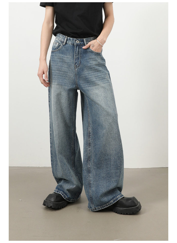 Quần jeans nam ống rộng phong cách Hàn Quốc đơn giản cơ bản đi làm đa năng — màu xanh chi tiết 11