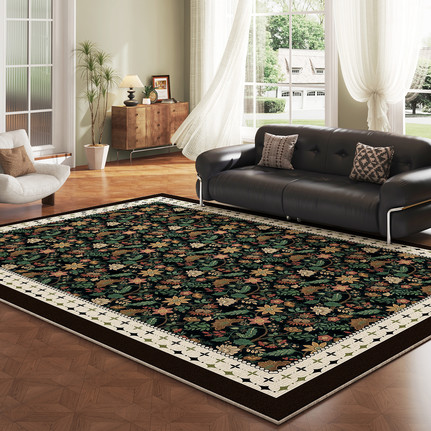 Vintage Green Carpet, Durable And Easy To Clean, Perfect For Living Room And Bedroom_voghion.com