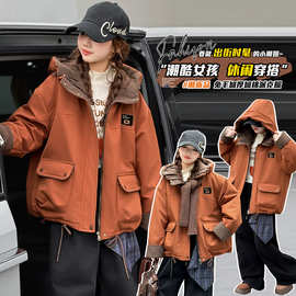 女童外套秋冬款2025新款儿童洋气女孩卡通冬季夹棉加厚棒球服棉衣
