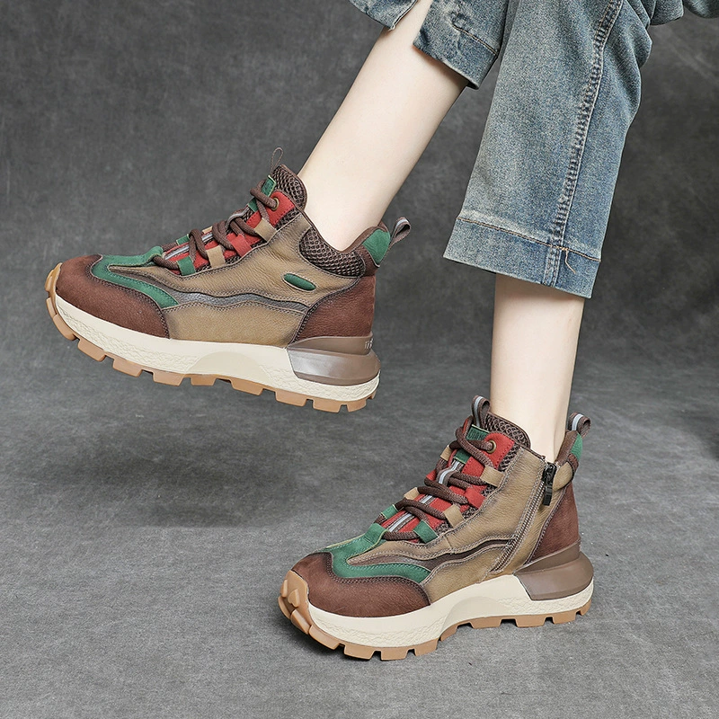 Листья из коровьей кожи высокого уровня обувь женский 2024 новый осенью и зимой бархат хлопок обувь кожаная спортивная повседневная обувь папа доска обувь