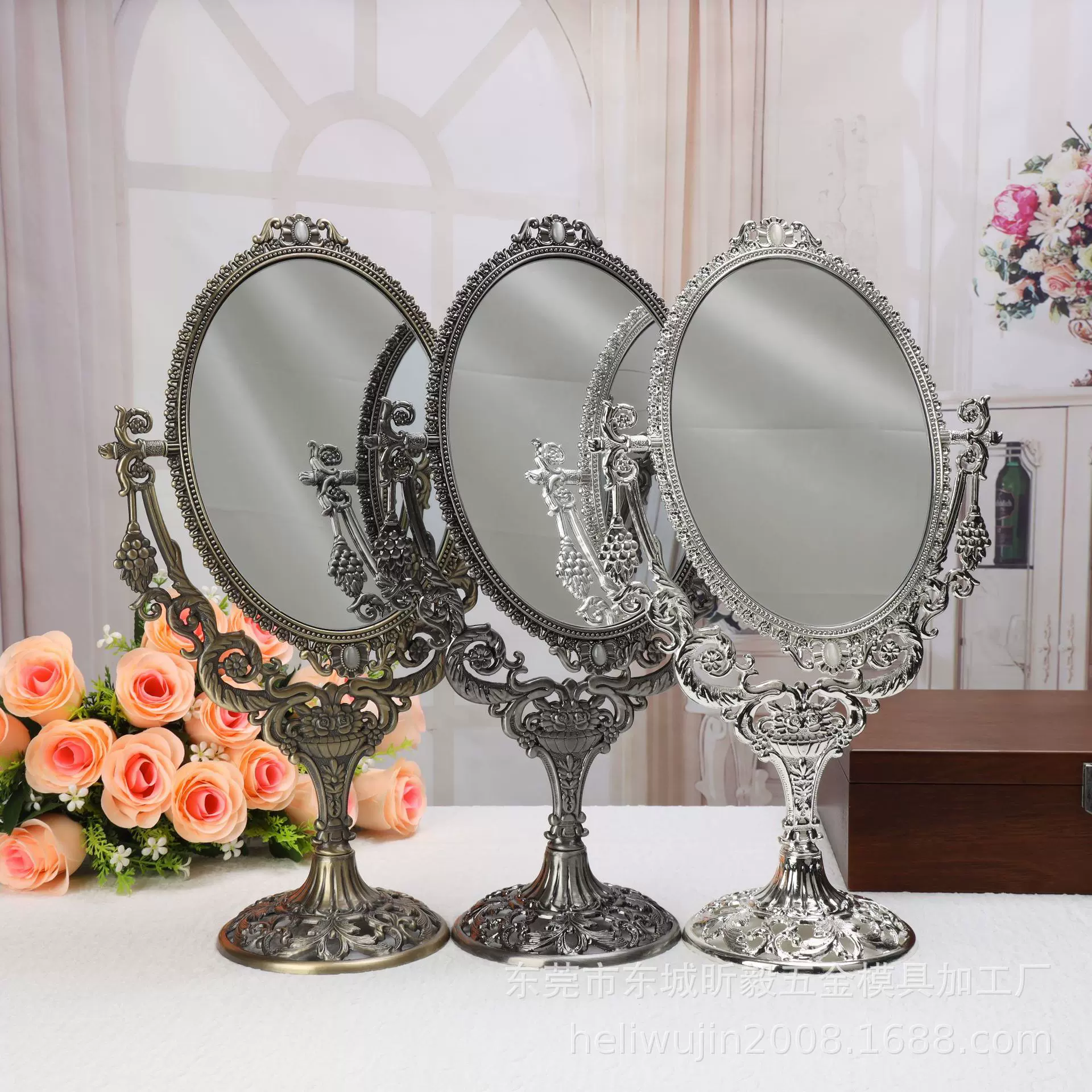 复古金属摆台镜子,公主化妆台镜，时尚欧式台镜
