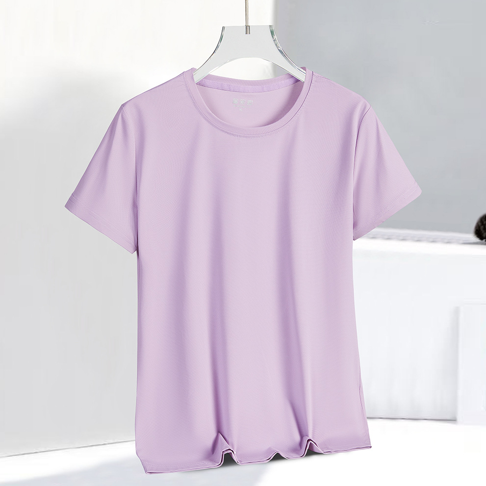 Summer Outdoor Ice Silk Quick-drying T-shirt Sports Crewneck Elastic Quick-drying Breathable Ice Silk Shirt Fitness Running Women's Short Sleeve