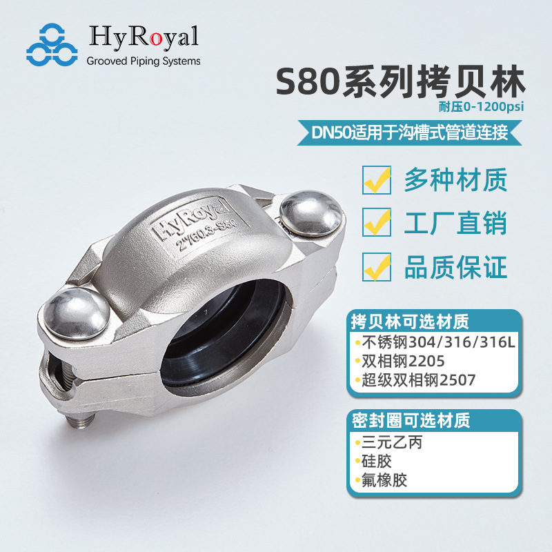 鸿锐304不锈钢DN50拷贝林卡箍 1200psi海水淡化设备高压卡箍现货