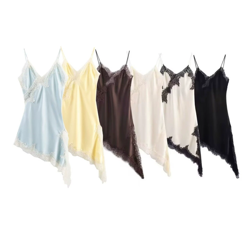 跨境外贸2025欧美风女装 时尚气质性感蕾丝不对称连衣裙5919200