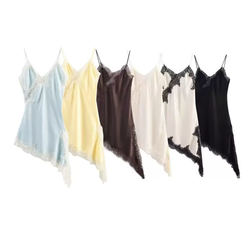 跨境外贸2025欧美风女装 时尚气质性感蕾丝不对称连衣裙