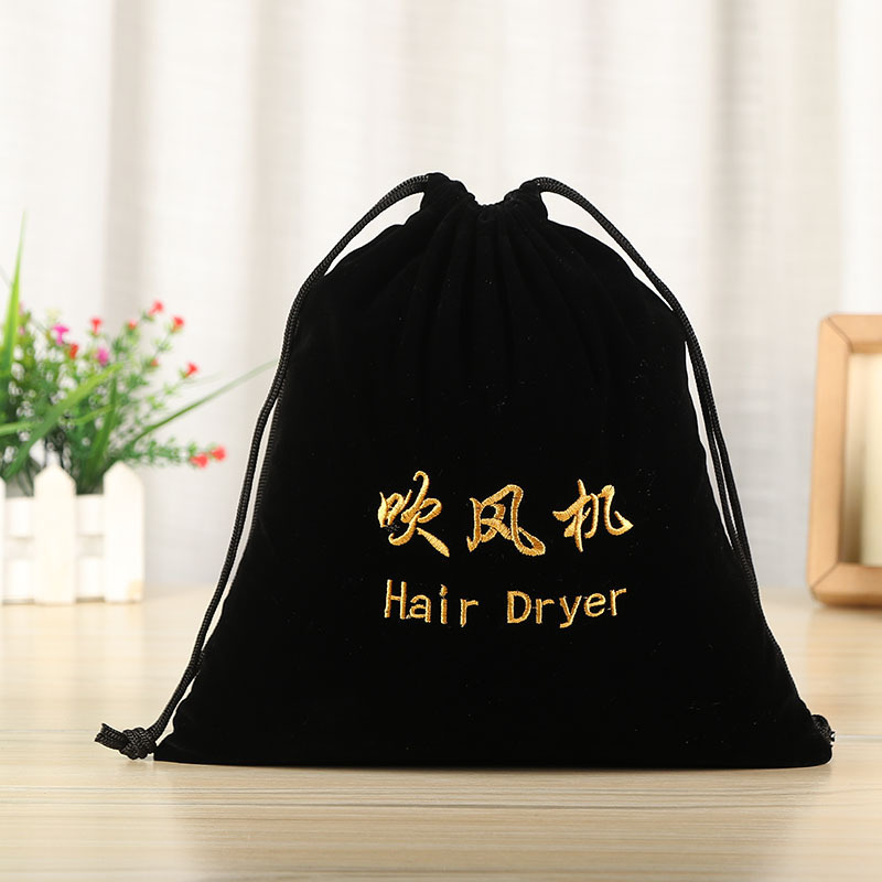 En stock inglés bordado lienzo bolso con cordón al por mayor algodón bolsa de polvo del hotel secador de pelo cubierta bolsa de almacenamiento