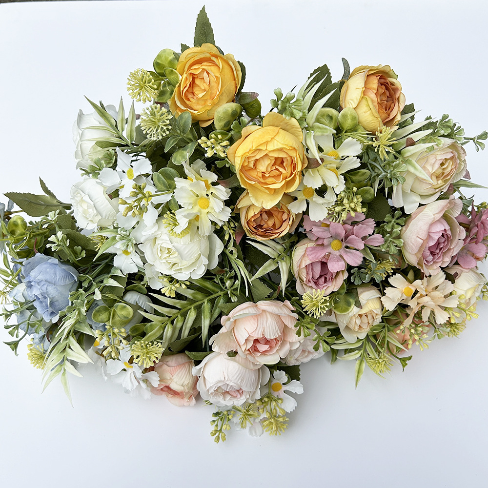 hand held artificial flowers peony buds artificial bouquets artificial green plants artificial flowers home plastic decorative ornaments_voghion.com