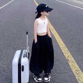 女童洋气薄款冰丝裤2025夏季新款儿童宽松哈伦老爹裤女大童休闲裤