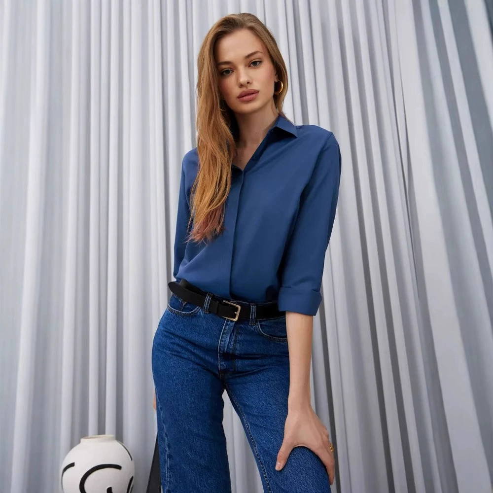 Трансграничная европейская и американская внешнеторговая рубашка дизайн топ дикий повседневный с длинными рукавами Россия