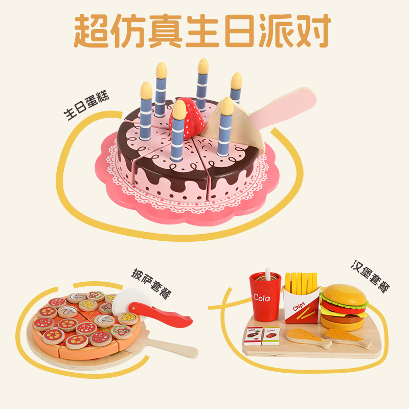 Set de pastel, pizza y hamburguesa