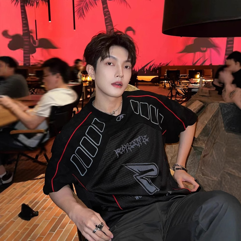 Trendy Brand Yipi Shuai-fried Street T-shirt Men's Short-sleeved American-style High Street Quick-drying Breathable Functional Racing Riding Clothes Sports Jersey