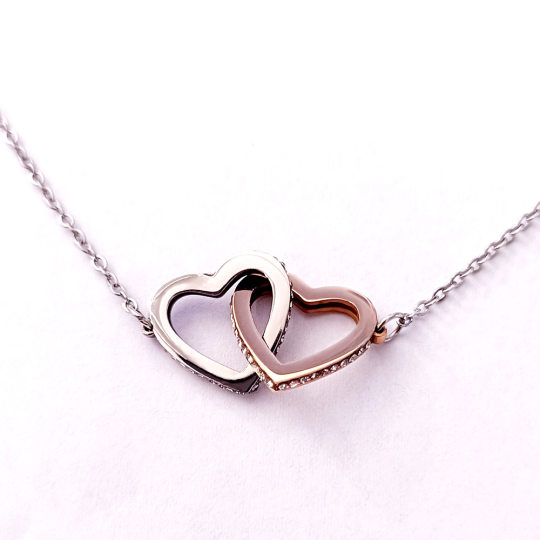 Color separation rose gold double heart titanium steel necklace women's heart buckle stainless steel pendant love diamond jewelry