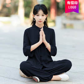 新款新中式太极服两件套晨练瑜伽疗愈服冥想练功服套装色禅意居士