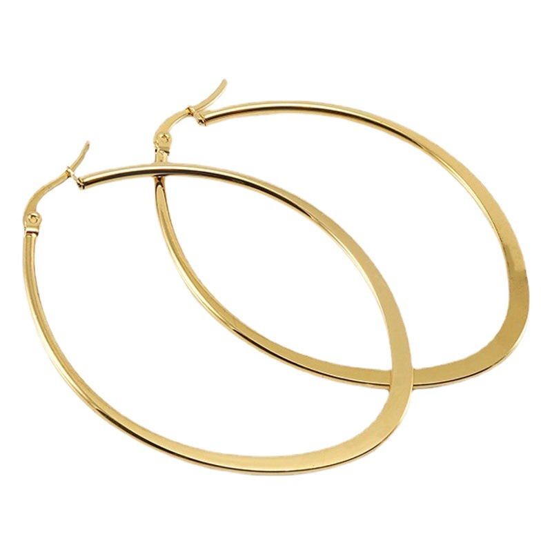 Moda simple línea plana de acero inoxidable pendientes mujer oval geométrica pendientes de acero color 18K oro simple joyería al por mayor