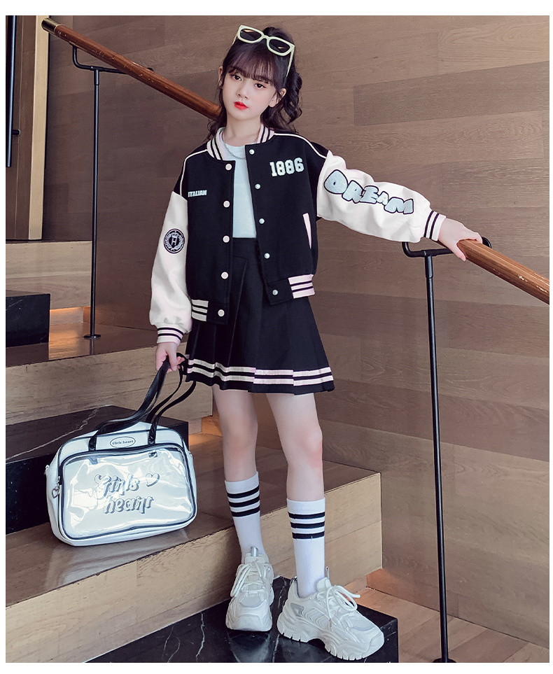 Academy Style Skirt Spring and Autumn New Big Boy Fashionable Parent-child Coat Girls' Baseball Two Piece Set_voghion.com