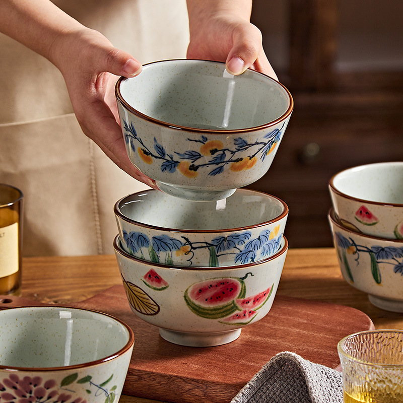 Underglaze Color High-Value Household Retro Chinese Rice Bowl Ceramic Bowl Eating Bowl Noodle Bowl Dessert Bowl Soup Small Bowl
