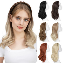 跨境假发发箍一体补发半头套增发显脸小高温丝三股辫长卷发假发女