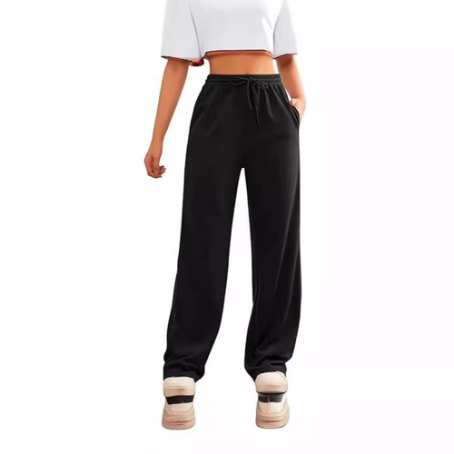 Women's Fall/Winter Fleece Lined Wide Leg Sports Pants High Waist Drawstring Loose Long Pants