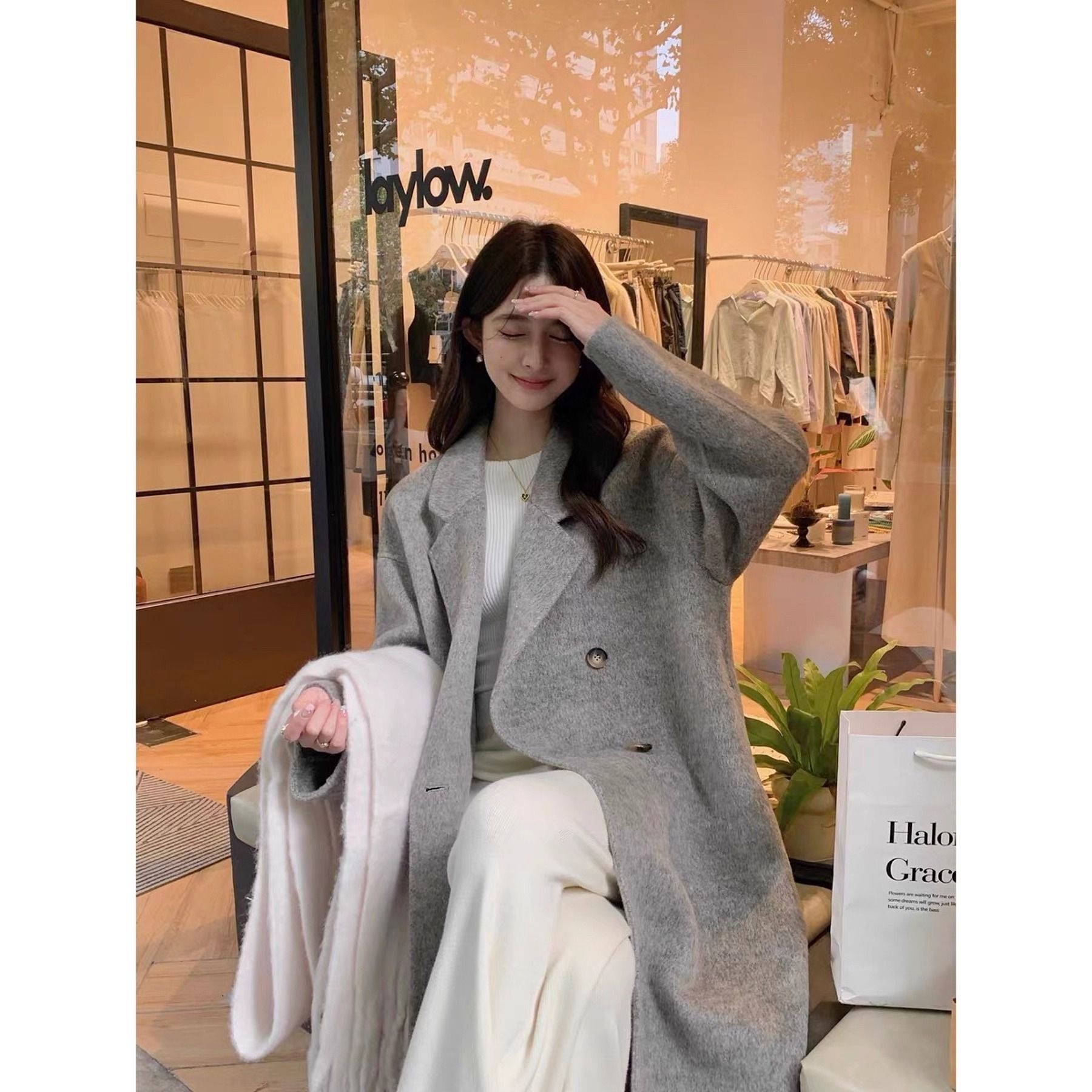 爆款毛呢大衣女秋冬新款中长款高级感灰色毛呢外套