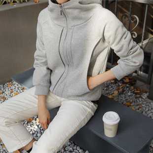 High Collar Hooded fleece-lined Thickened Warm Sports Sweatshirt 2025 Spring and Autumn Three-dimensional Waist Artistic Jacket for Students