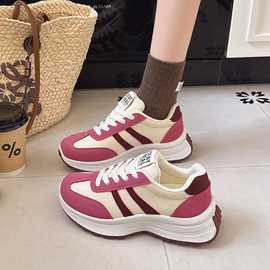 韩版运动鞋女2025冬季新款厚底增高显脚小老爹鞋学生运动休闲鞋女