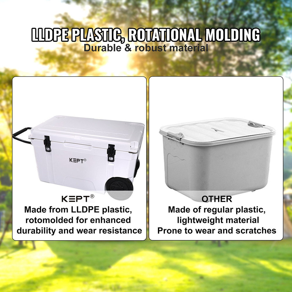 Rolling Blue 65QT Caza Pesca Almacenamiento Refrigerador pequeño con ruedas Calentador frío y caliente de doble uso para acampar Cubo