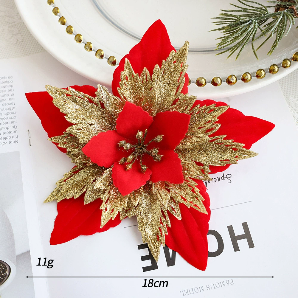 ✅Золотисто-розовые рождественские цветы, венок для украшения Christmas tree, двойной слой цветка, оптовая продажа
