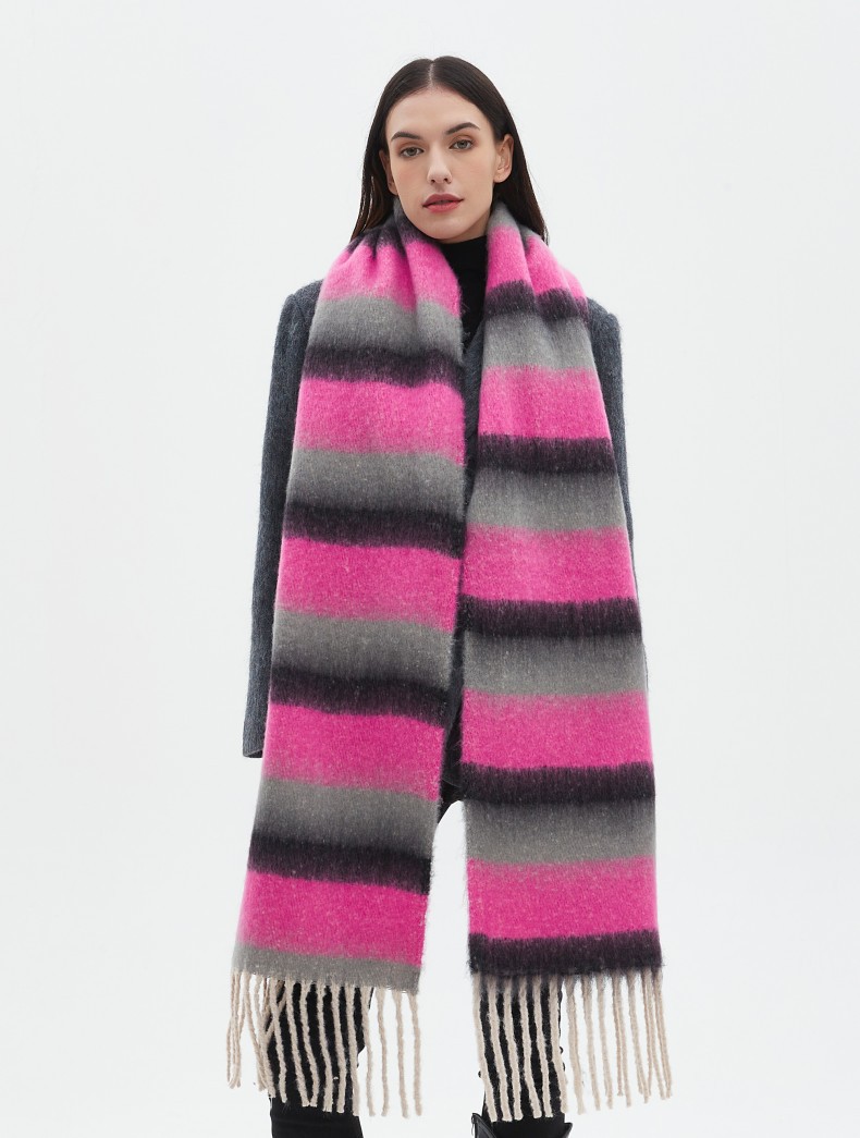 770g Weight Scarf Classification Daily Occasion Polyester Material Stripe Pattern Autumn&Winter Season Women's Gender Tassel Design Casual, Simple Style Style Women's Casual Simple Style Stripe Polyester Tassel Scarf 无