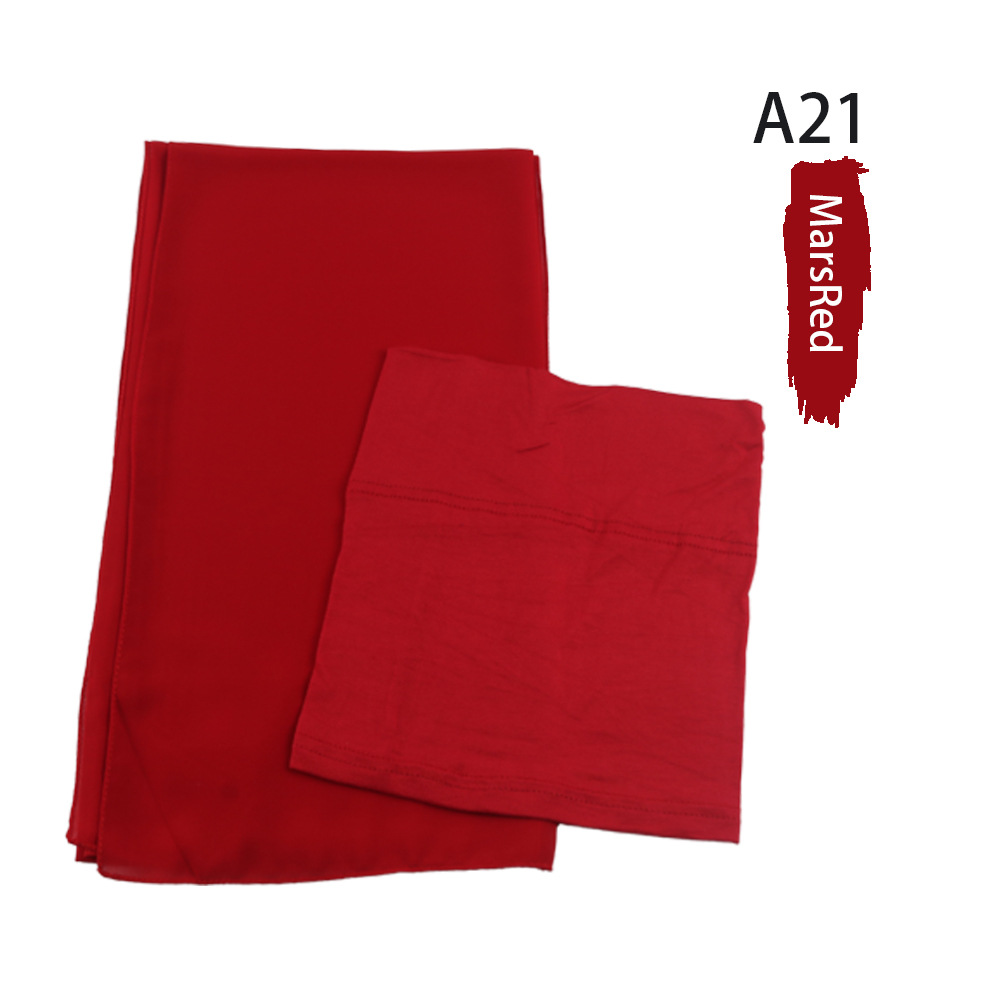 Muslim Women Chiffon HIjab With Matching Under Cap Hijab Headscarf Chiffon Long Shawl With Match Color Jersey Inner Caps