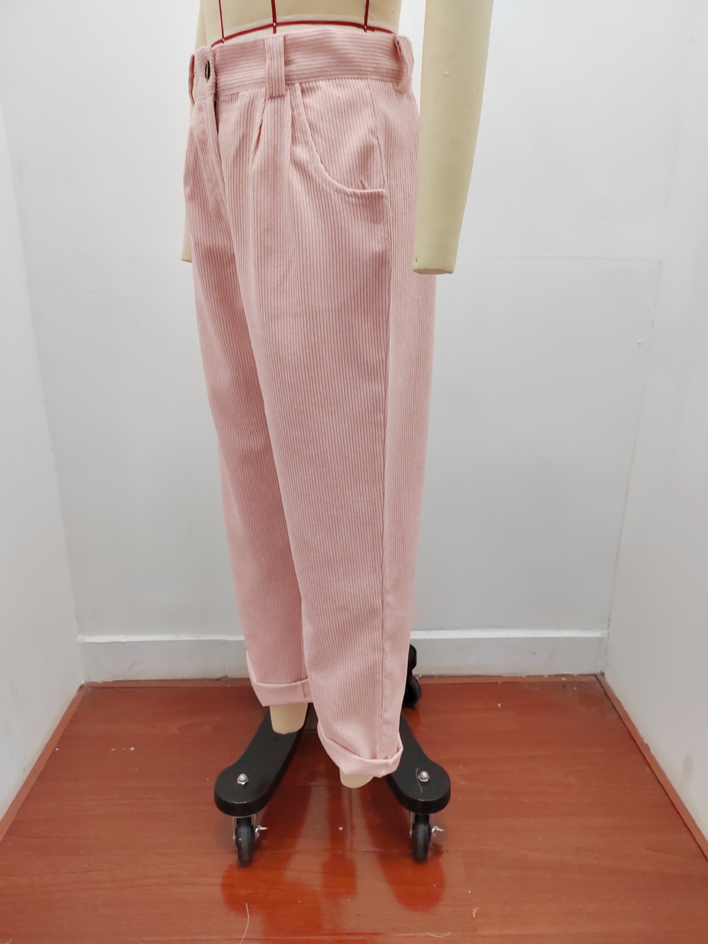 Women's High Waist Casual Pants Solid Corduroy Loose Straight Leg Pants_voghion.com