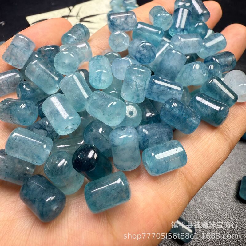 New Ice Blue Barrel Beads Aquamarine Color 8X12Mm Loose Beads Wholesale DIY Jade Accessories Accessories Sea Blue Mystery Barrel Beads