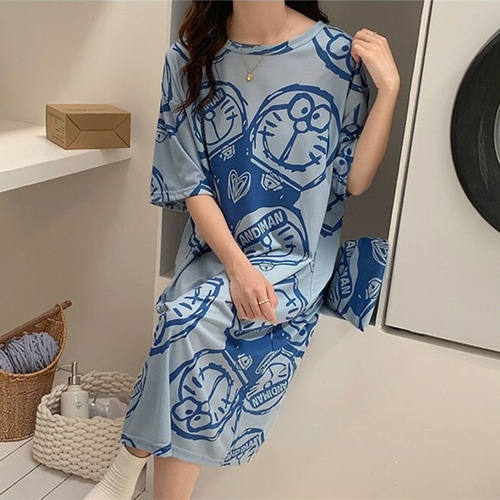 Pajamas women's nightgown summer 2023 new high-end cute cartoon short-sleeved large size summer nightgown home wear