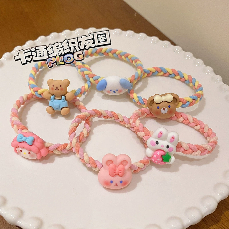 Милый кролик голова медведя веревка резинка ins плетеная высокоэластичная лента для волос Веревка для волос в стиле Мори женский новый галстук для хвоща