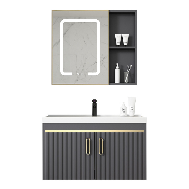 Gabinete de baño de aluminio espacio combinación baño minimalista moderno integrado lavabo de cerámica Placa de roca lavabo balcón lavabo