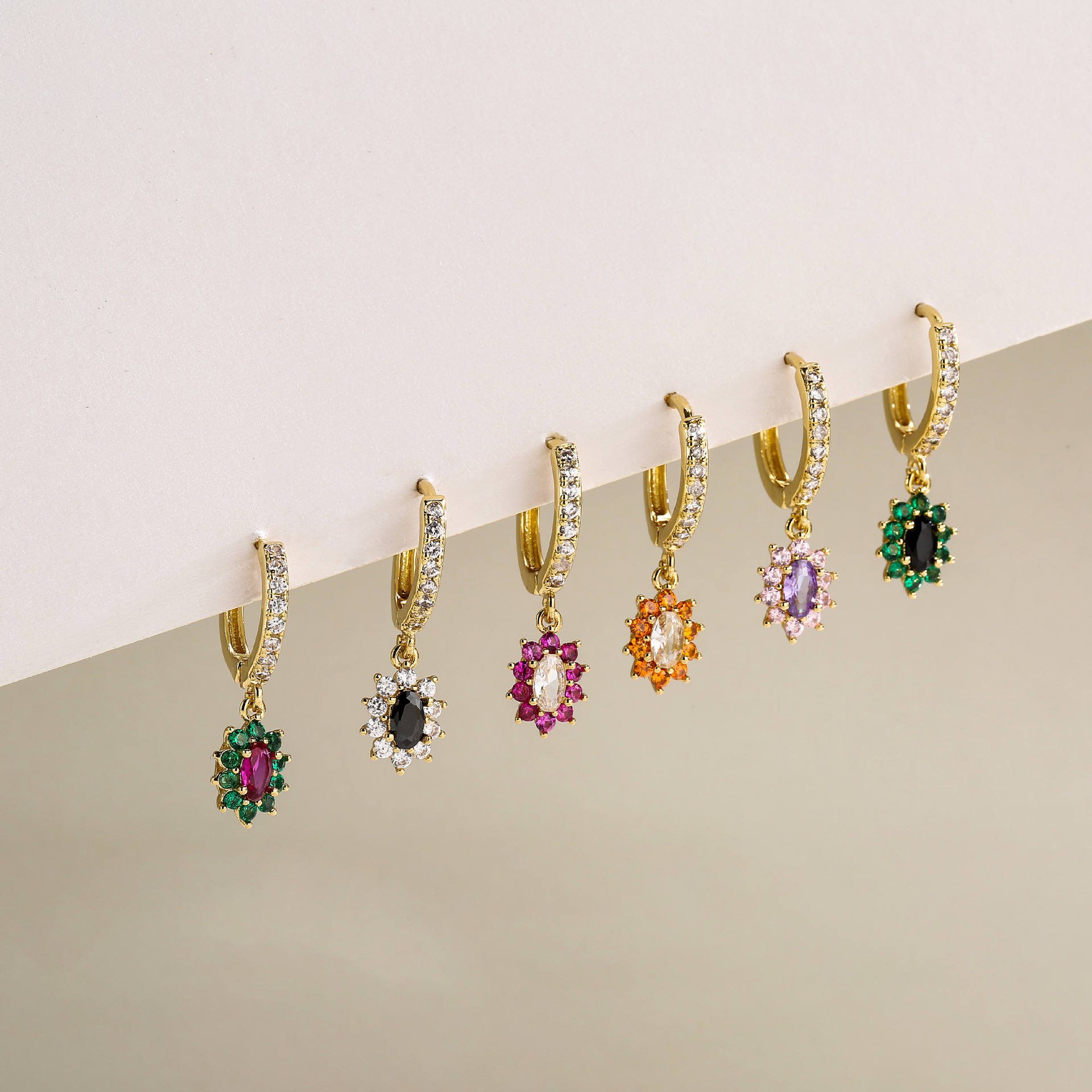 12g Weight Zircon Inlay Material Earrings Classification Cute Geometric Plating Copper Zircon Copper Earrings