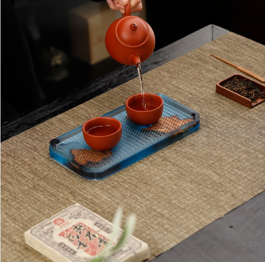 bandeja de burbujas secas de cristal tinta transfronteriza taza de resina aislante de calor bandeja de madera sólida bandeja de té bandeja de tetera de una sola capa