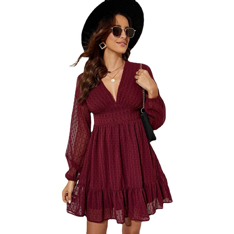Aliexpress's Popular Long-Sleeved V-Neck High-Waisted Elegant Commuter Women's Dress Aliexpress's Popular Long-Sleeved V-Neck High-Waisted Elegant Commuter Women's Dress