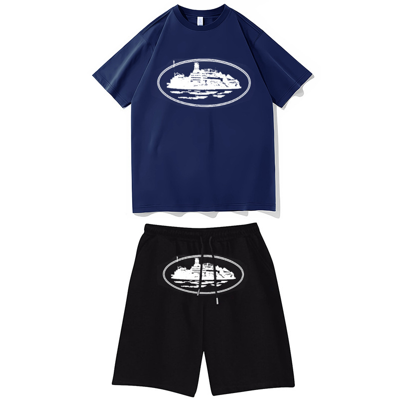Cortiz camisetas callejeras europeas y americanas camisetas unidireccionales pantalones deportivos set callejera ropa de hip-hop