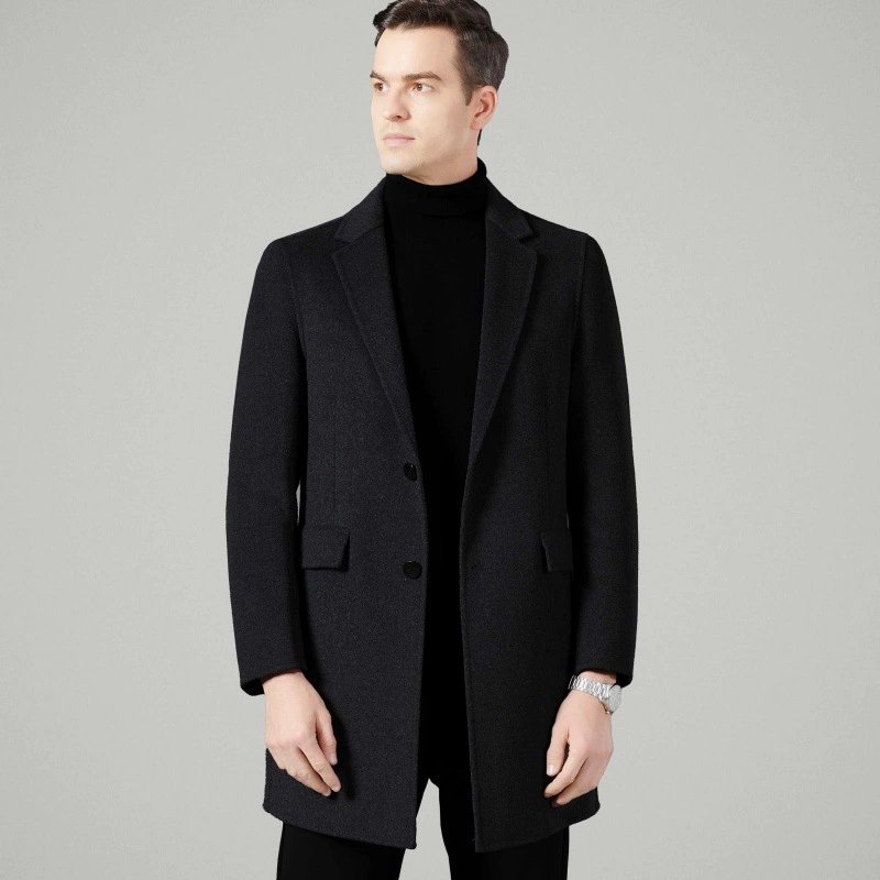 Cashmere demi-season liner with down, long suit, double-sided woolen woolen coat for leisure, mid-length